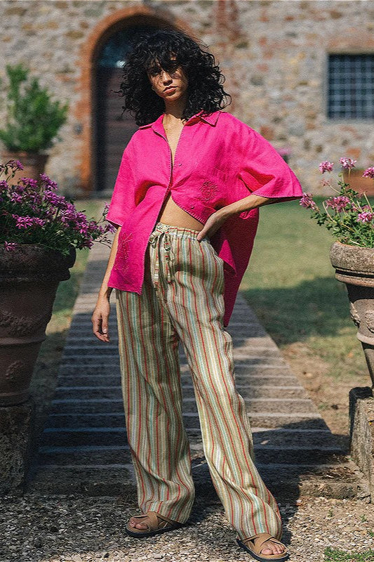 Pantalon décontracté à rayures coupe ample