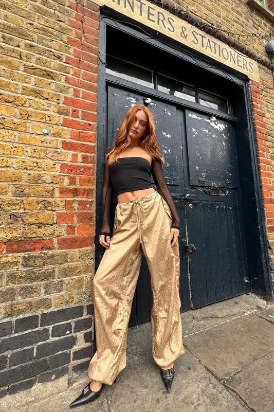 Pantalon cargo parachute ample d'été avec cordon de serrage