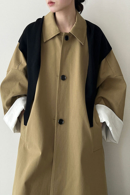 Korean Oversized Split-Hem Single-Breasted Mid-Length Overcoat