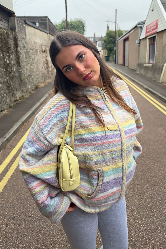 Rainbow Stripe Hooded Zip Cardigan