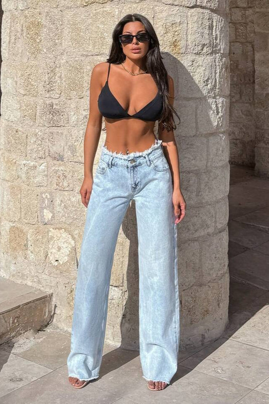 Frayed High Waist Loose Wide Leg Jeans