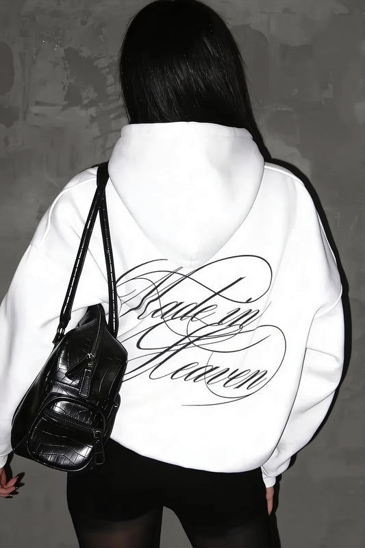 Script Back Print Oversized Pullover Hoodie