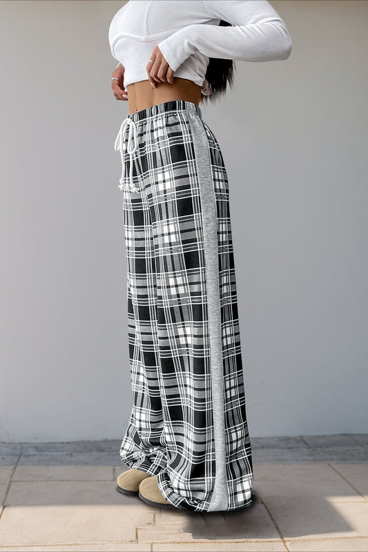 Plaid Elastic Waist Loose Fit Pants
