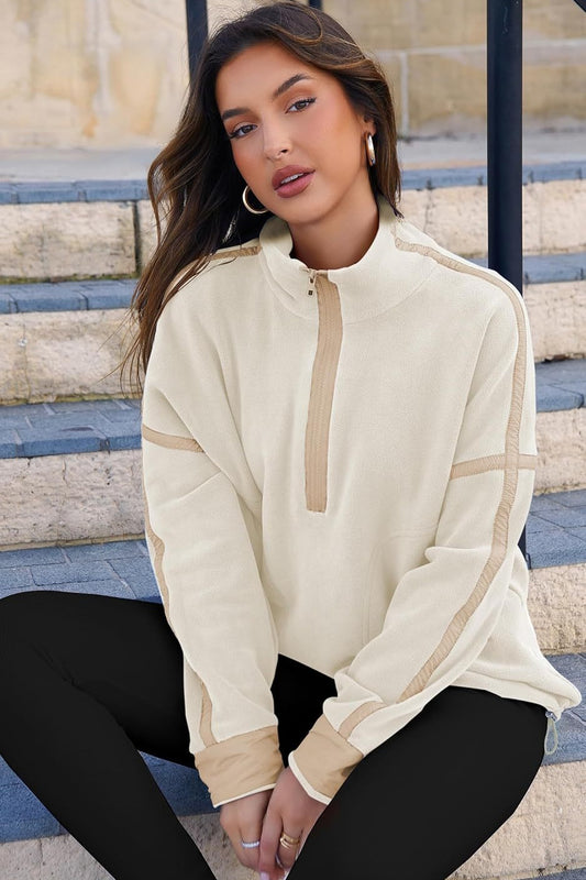 Color Block Quarter Zip Funnel Neck Sweatshirt