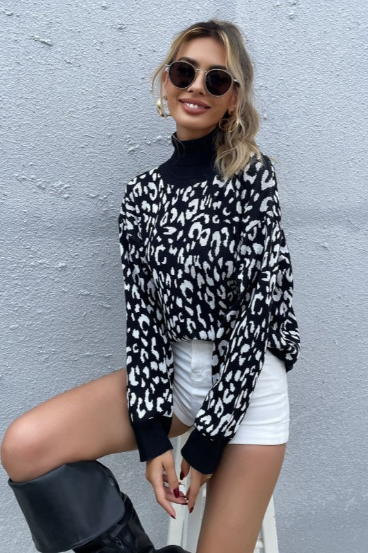 Pull jacquard à col haut