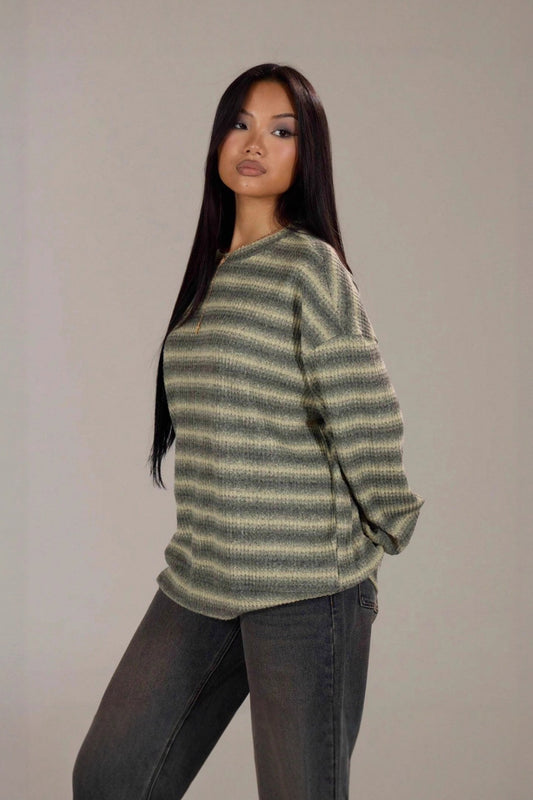 Heather Stripe Crew Neck Sweater