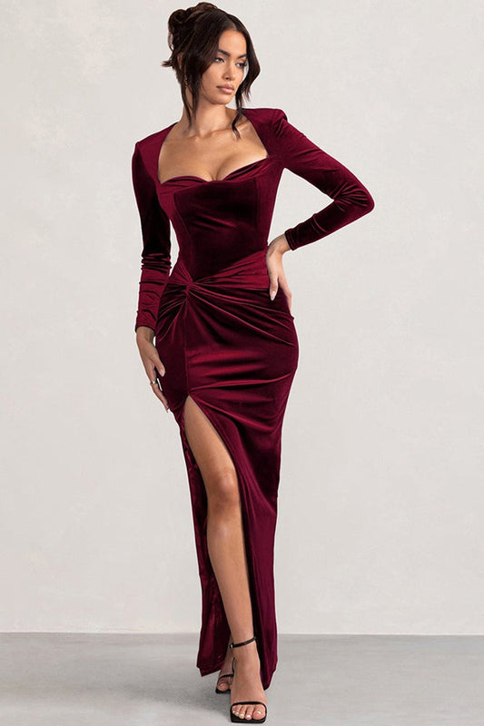 Velvet Square Neck Party Dress