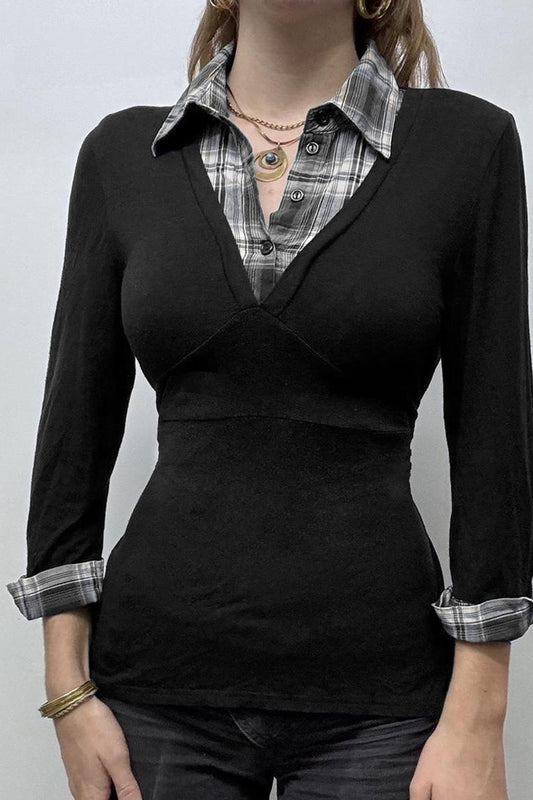 Knit Camouflage Fitted Long Sleeve Blouse