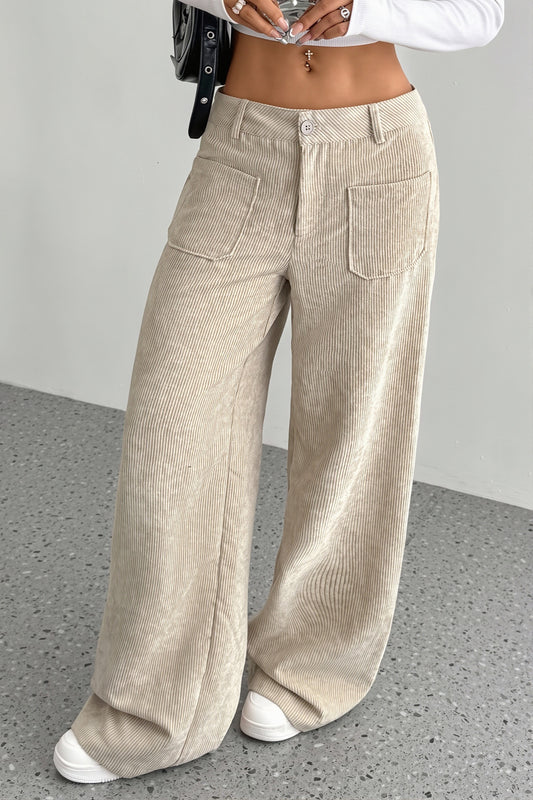 Front Patch Pocket Relaxed Wide Leg Pants
