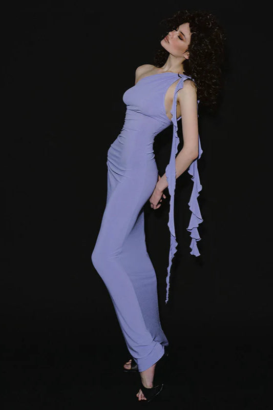 Robe longue moulante à une épaule et dos nu, taille haute