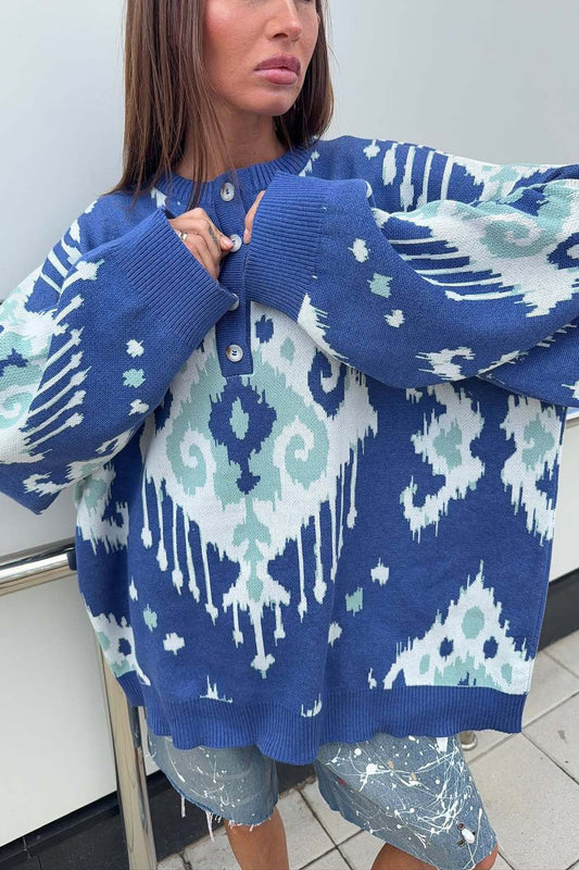 Color Block Loose Knit Pullover Sweater