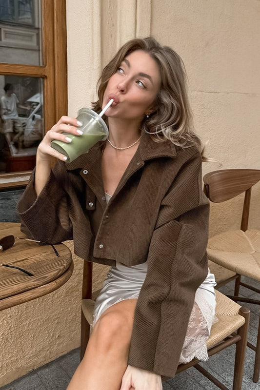 Veste boutonnée vintage en velours côtelé