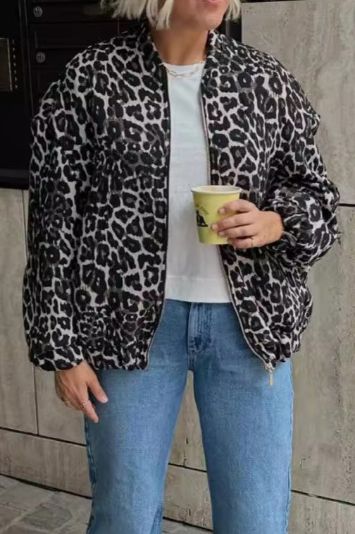 Manteau décontracté en coton à imprimé animal