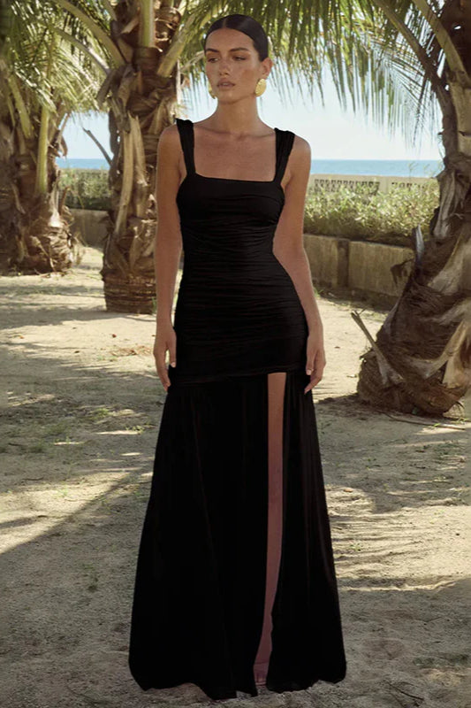 Robe longue fendue dos nu en tricot