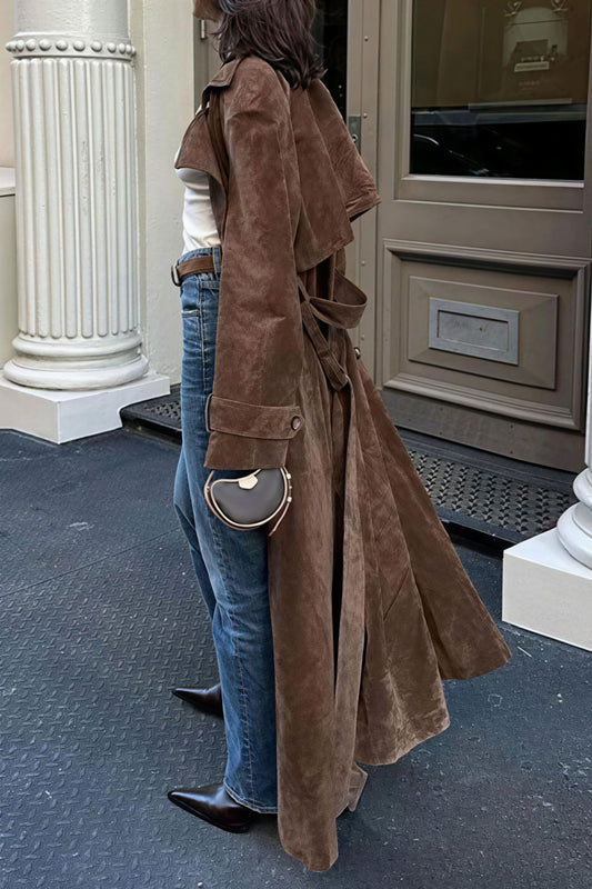 Double Breasted Tie Waist Long Elegant Overcoat