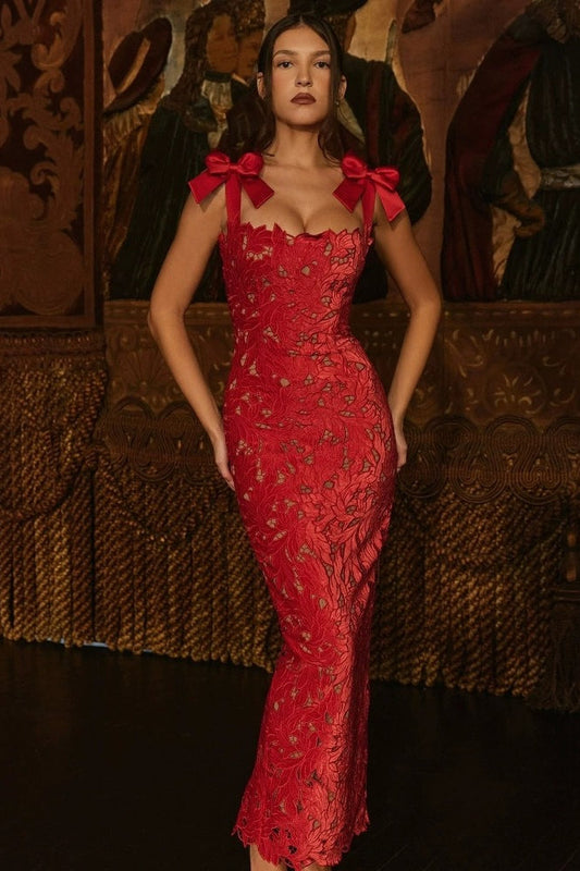 Robe sexy à fleurs ajourée et fine avec nœud et lacets sans manches