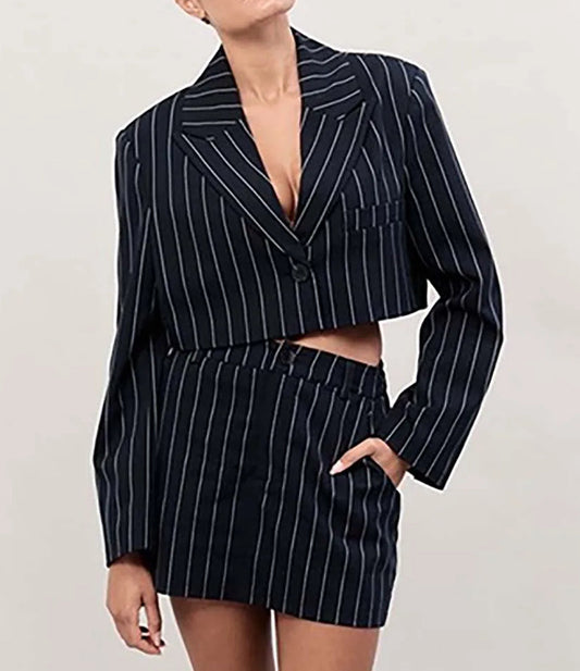 Ensemble deux pièces mini-bureau avec chemise courte à imprimé noir