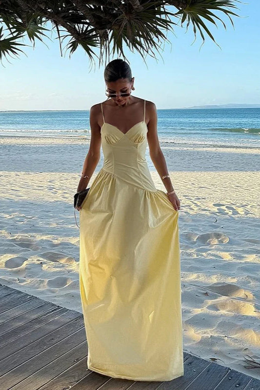 Robe trapèze à bretelles, robe longue ajustée