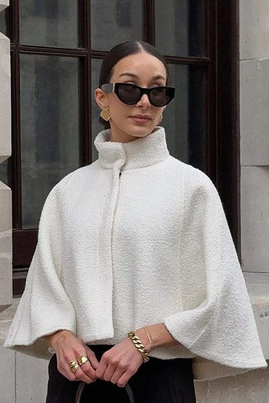 Elegant Solid High Collar Short Cape Coat