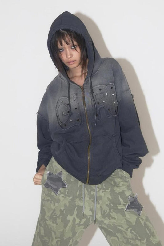 Sweat à capuche dégradé délavé vintage