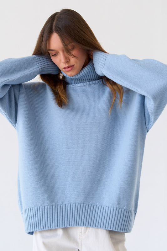 Oversized Turtleneck Drop Shoulder Knit Sweater