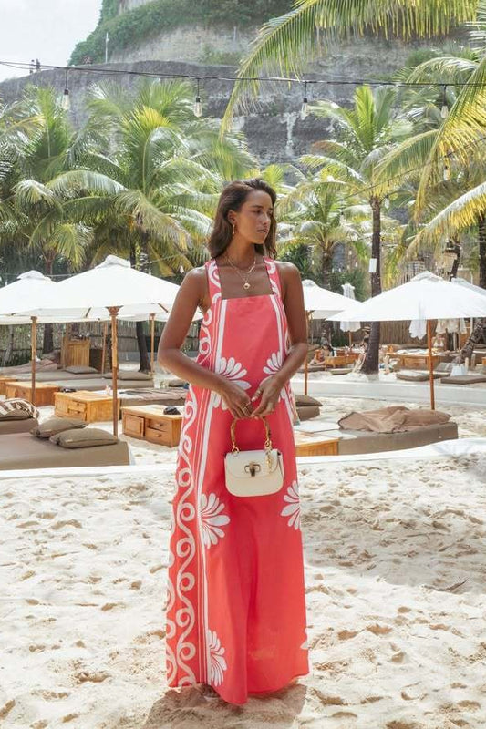 Robe longue trapèze à imprimé floral et épaules dénudées