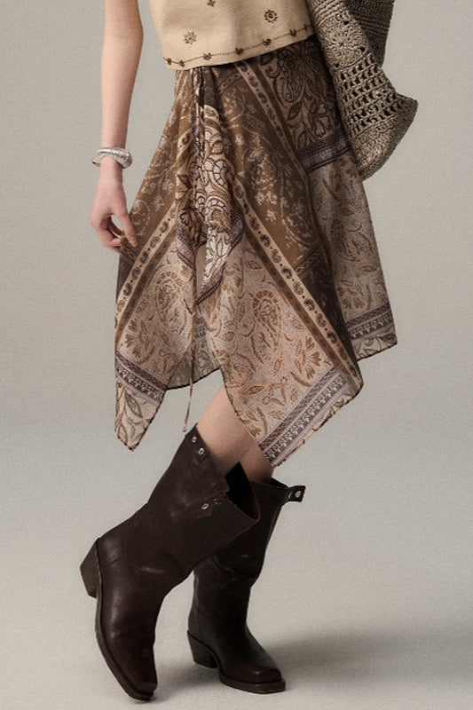 Jupe midi superposée à imprimé rétro