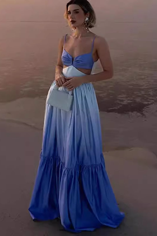 Robe longue moulante à découpes et camisole ombrée