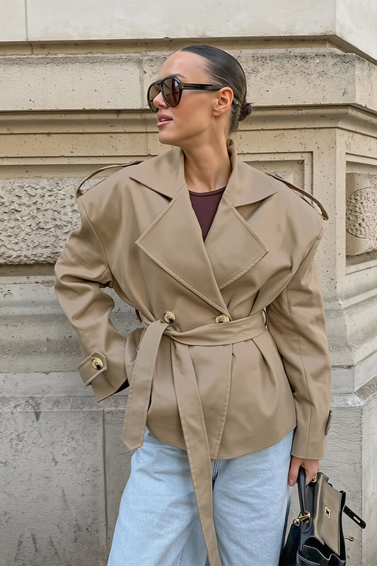 Belted Epaulet Short Trench Coat
