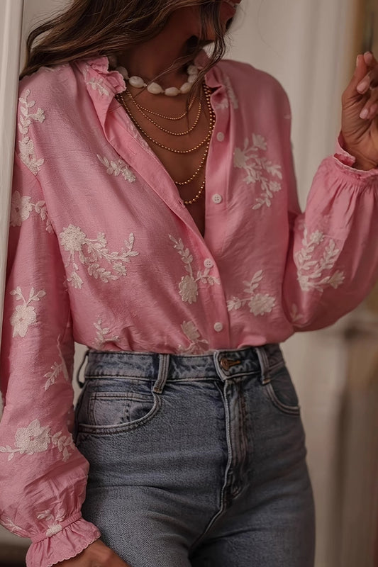 Chemisier imprimé à manches longues et manches lanternes