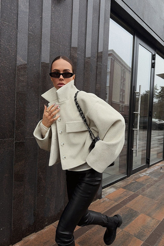 Veste ample en laine mélangée beige