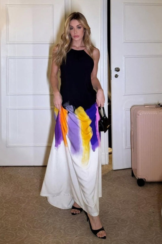 Robe longue moulante ajustée sans manches à dos nu et à nouer dans le dos