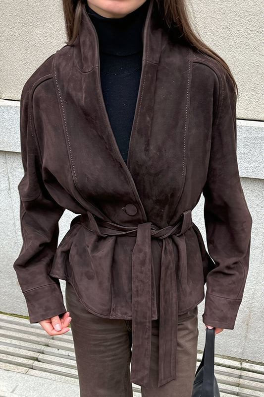 Belted Shawl Collar Suede Jacket