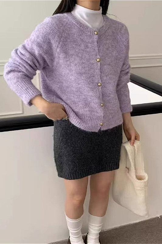 Loose Soft Gentle-Style Solid Knit Cardigan