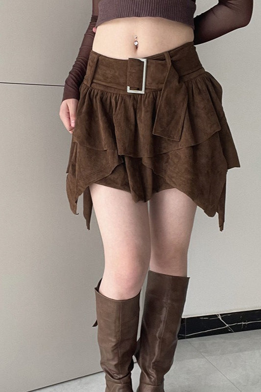 Jupe asymétrique superposée taille haute