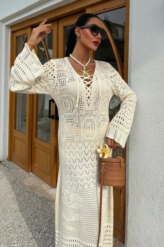 Robe moulante bohème chic en tricot creux