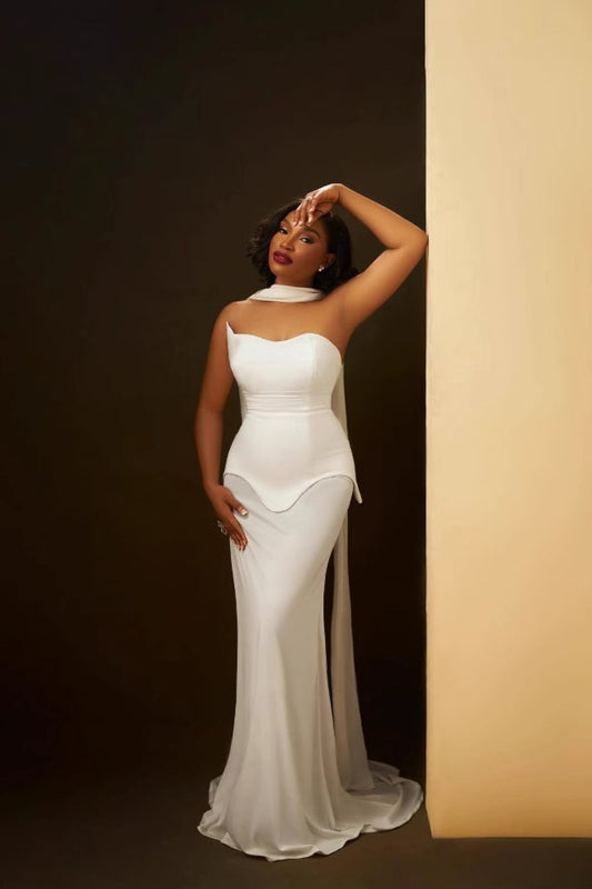 Simple Chic Long Streamer Strapless Bodycon Prom Dress