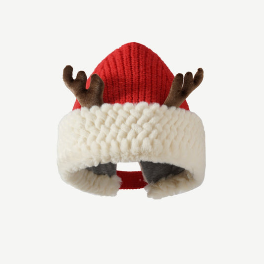 Reindeer Plush Knit Slouchy Hat