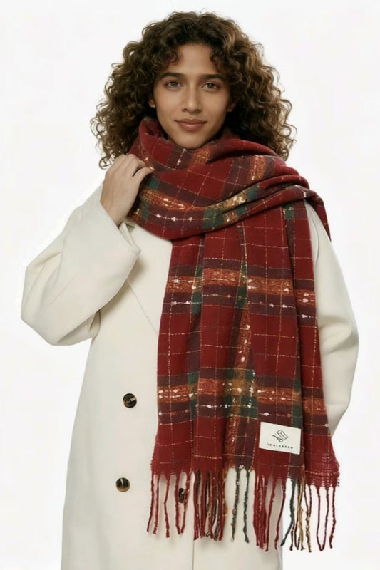 Plaid Fringe Thermal Knit Scarf