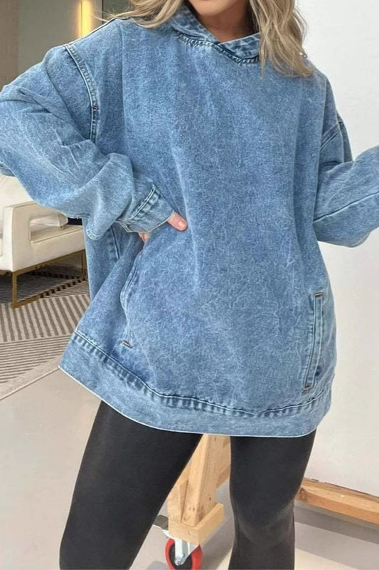 Washed Denim Effect Oversized Hoodie