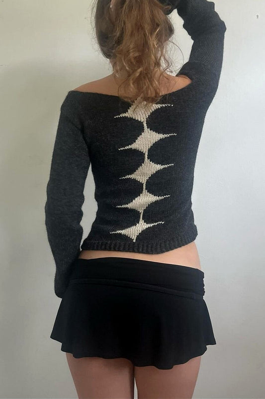 Star Jacquard Boat Neck Fitted Sweater