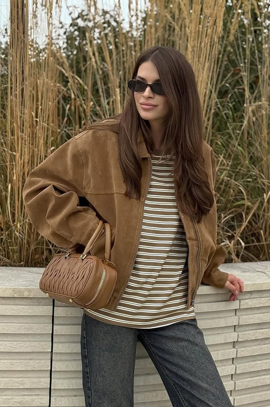 Vintage Suede Zip Front Relaxed Jacket S / Brown