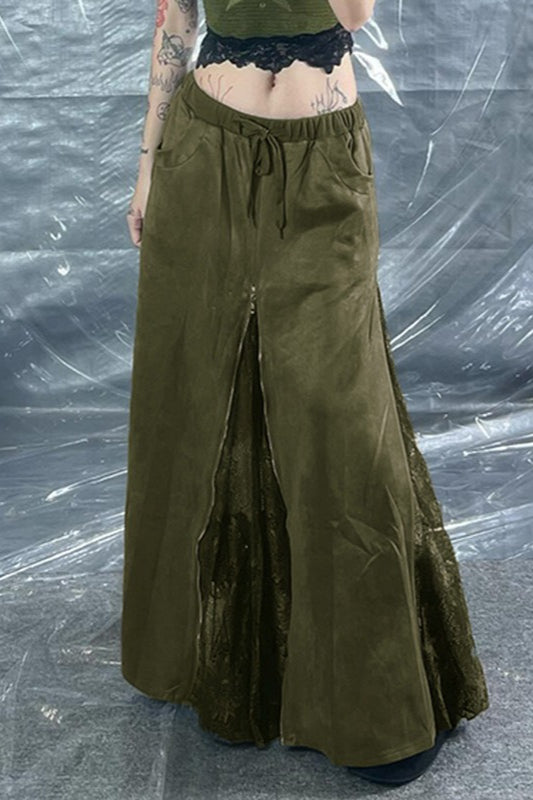 Jupe longue taille haute avec détails en dentelle et fermeture éclair