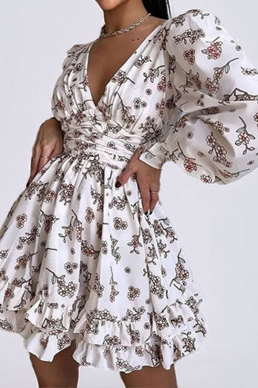 Robe de soirée fleurie à manches longues