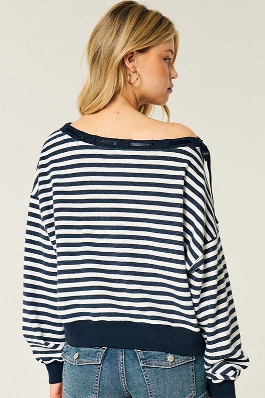 Striped Off Shoulder Pullover Sweatshirt
