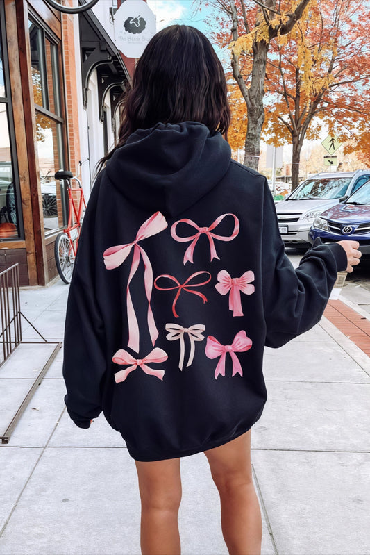 Bow Print Oversized Pullover Hoodie