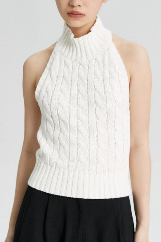 Cable Crochet Halter Knit Top