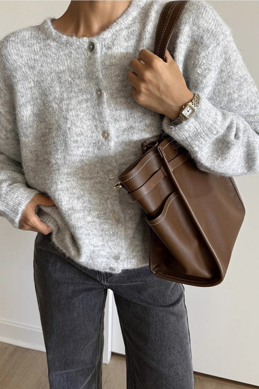 Cardigan en tricot à boutons en laine grise