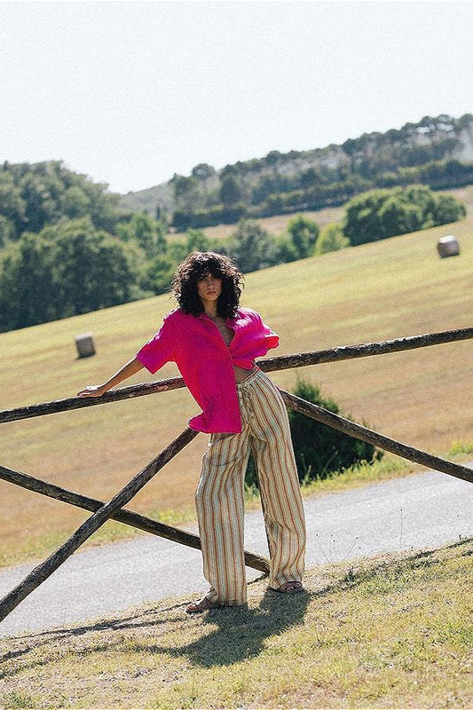 Pantalon décontracté à rayures coupe ample