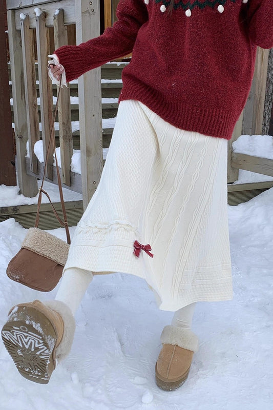 Bow Detail Knit A-Line Skirt